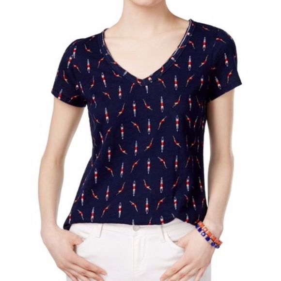 NWT Maison Jules V Neck Swimmer Tee S Navy blue - Picture 1 of 11